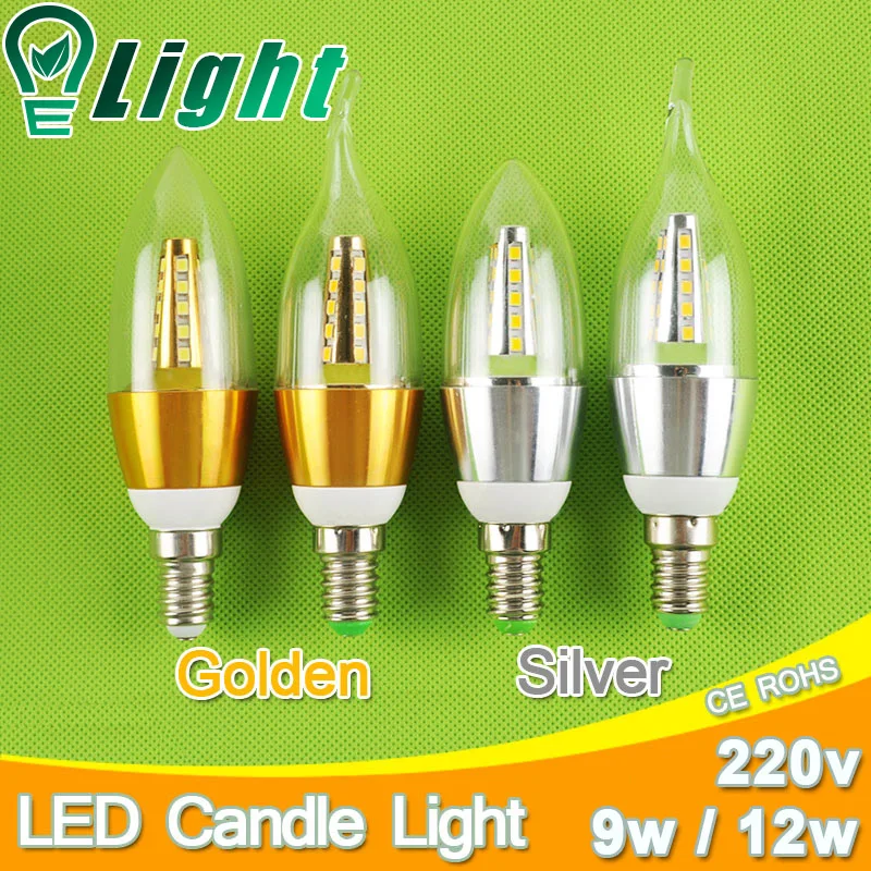 10Pcs Golden Silver 5w 7w E14 LED Candle Light Bulb Aluminum Shell
