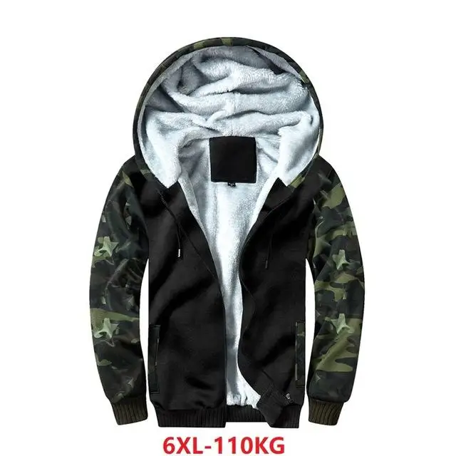 Осенне-зимняя мужская толстовка с капюшоном большого размера 6XL 7XL 8XL с длинными рукавами на молнии больших размеров камуфляжная черная la - Цвет: picture color
