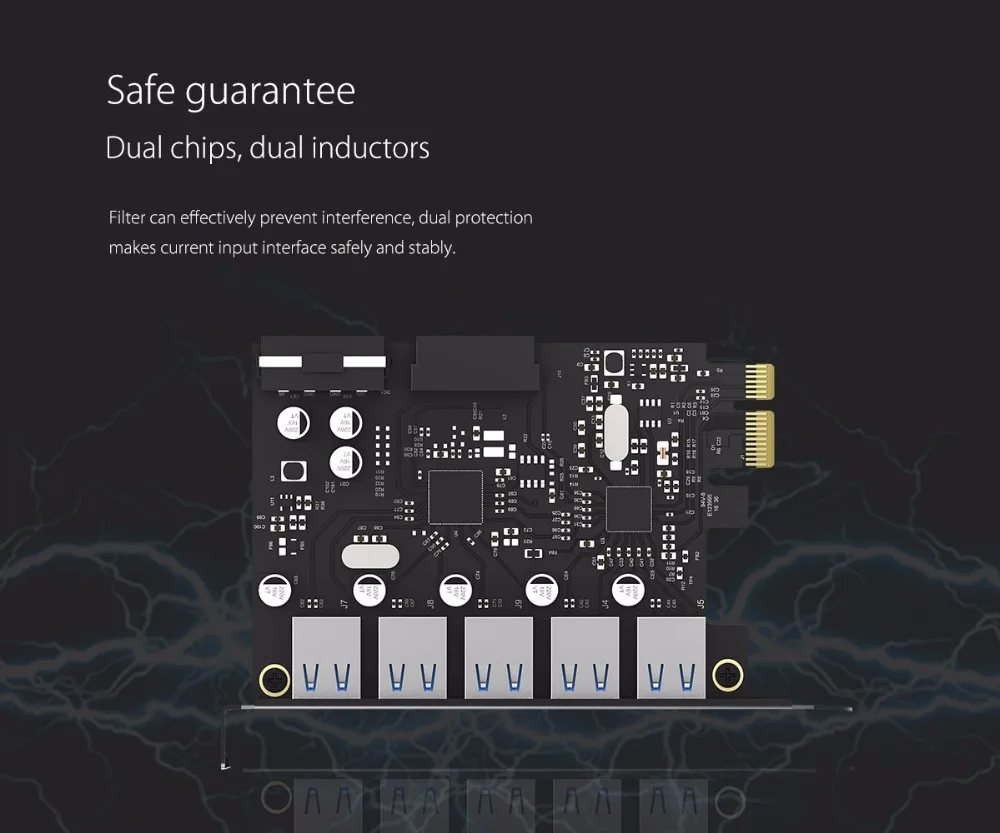 ORICO PVU3-5O2I USB3.0 5-Порты и разъёмы расширения PCI-E карта с двумя ЧИПАМИ с высоким уровнем Скорость с 20-контактный разъем слот-черный
