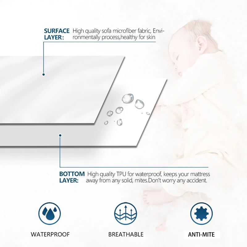  Mattress Cover Protector Waterproof Pad King Size Anti Mite Mattress Topper Bug Proof Mattress Pad 