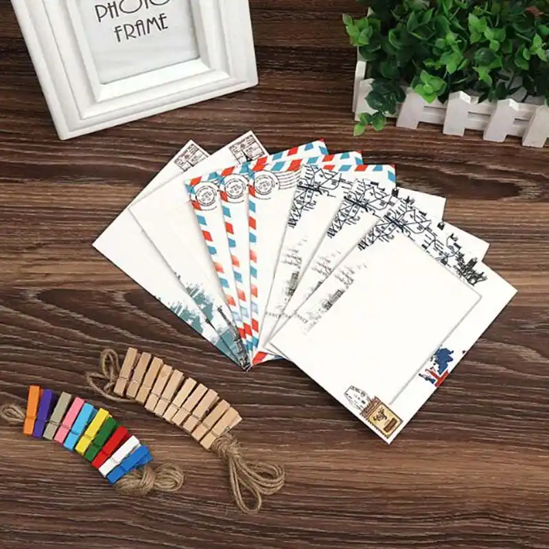 9Pcs Paper Photo DIY Wall Picture Hanging Frame Album Rope Wood Clips Set