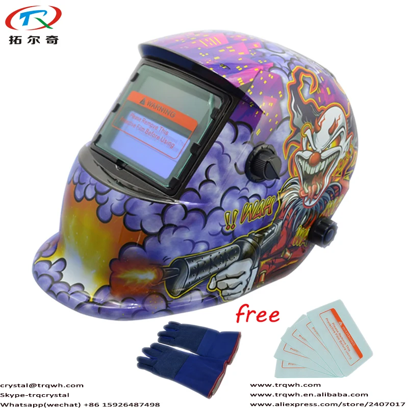 trqwh 92*45mm Grinding Monster Shooting Purple Auto Darkening Solar Li Battery Head Protective Welding Helmet TRQ-HD03-2233DE |