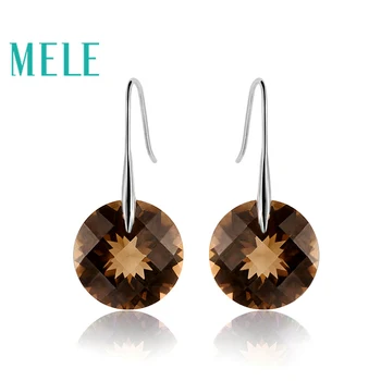 

MELE Natural rainbow quarts silver earring, big round 18mm*18mm, Smoky Quartz. speical design, beautiful outlooking for women