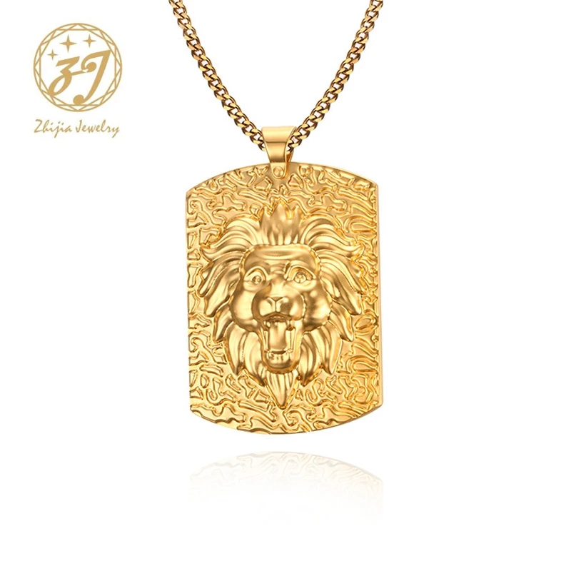 

Zhijia Stainless steel Lion pendant necklace men's/woman gold chain rope link hip hop jewelry gift for men Free Shipping