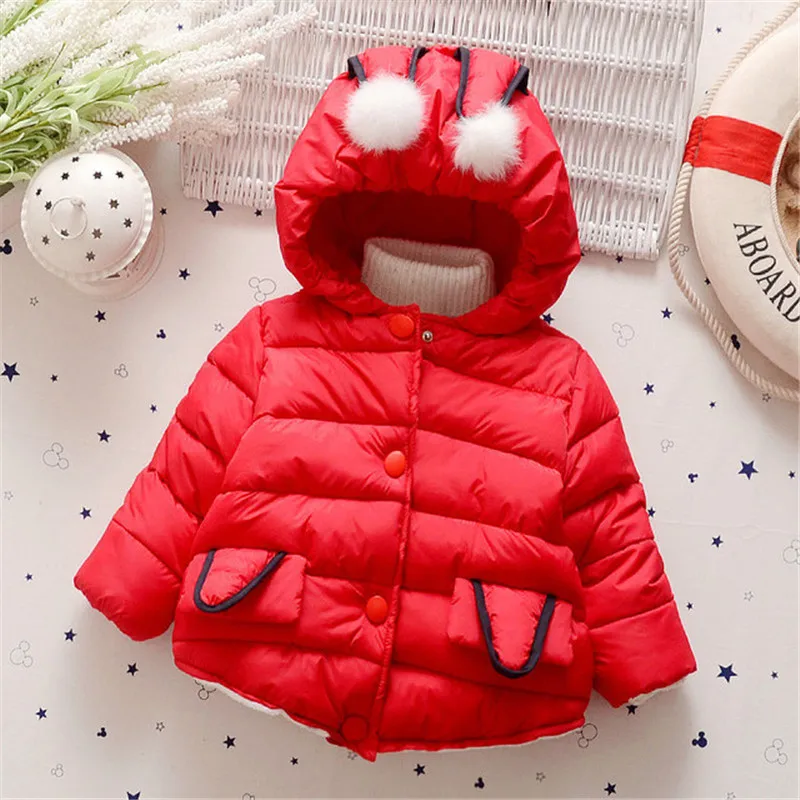 Зимняя теплая верхняя одежда для новорожденных девочек; плотная Модная хлопковая пуховая парка для маленьких девочек; пальто для младенцев; зимняя одежда для малышей - Цвет: red