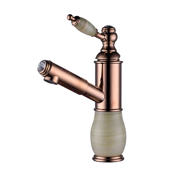 

Azos Pull-out Faucet Soft Basin Brass Jade Rose Gold Cold and Hot Switch Bathroom Bathing Shower Room Round MP0800B-1