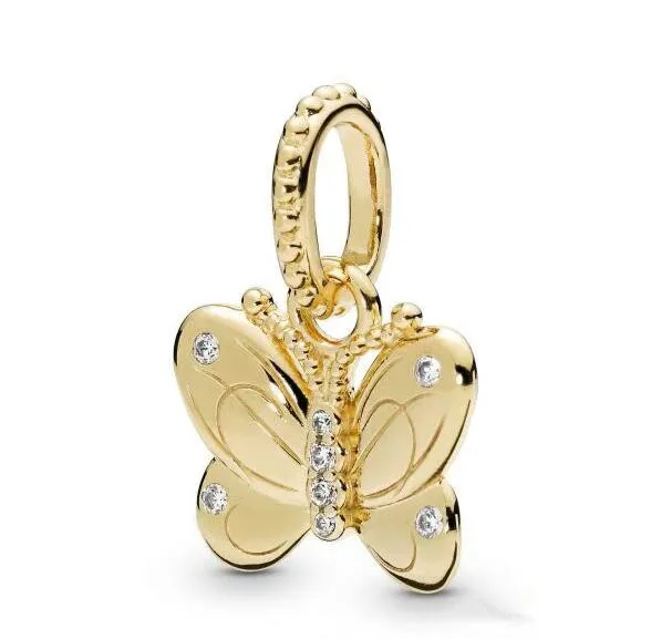 

Original 925 Sterling Silver Charm Gold Decorative Butterfly Crystal Pendant Beads Fit Pandora Bracelet & Necklace Diy Jewelry