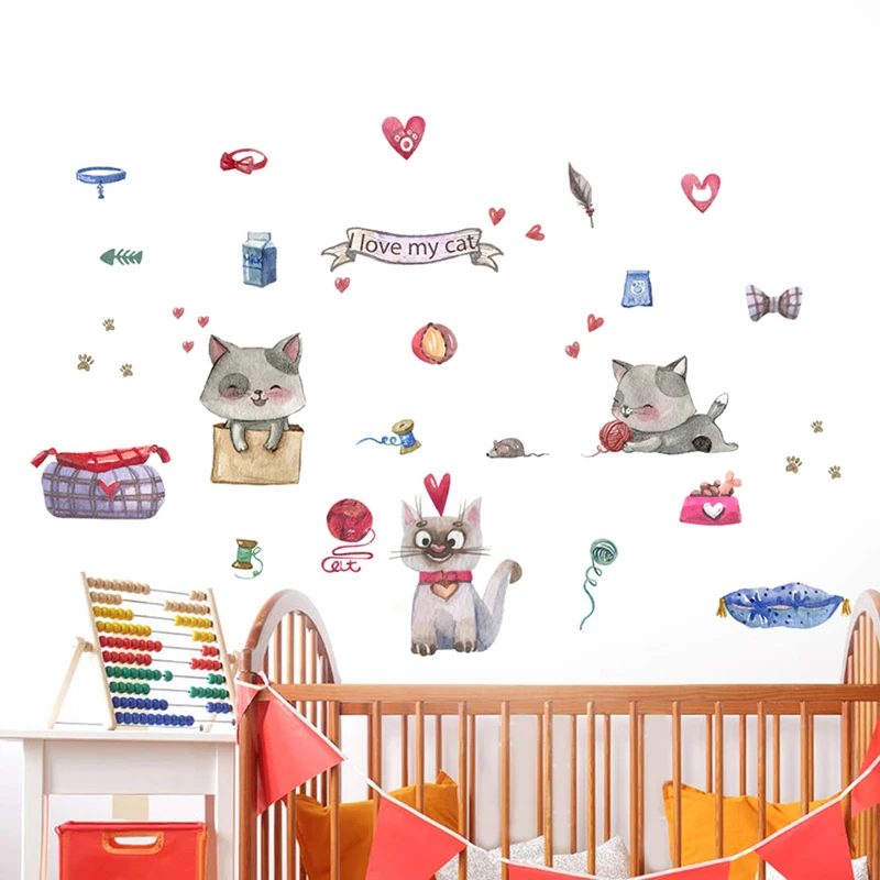  Cute  Cats Wall  Stickers For Kids Rooms  Home Decor  Living  