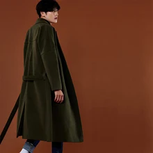 Новинка, Мужская одежда, Южная Корея, длинное зимнее толстое свободное шерстяное пальто, молодежное шерстяное пальто