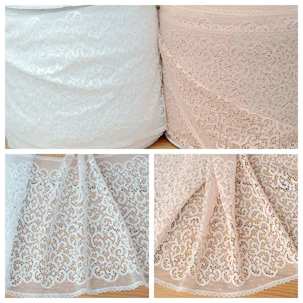 2M/lot 22 cm wide Exquisite beige white pink micro-elastic lace High-end clothing skirt dress decorative lace SC779