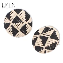 Богемные деревянные соломенные плетеные серьги-гвоздики для женщин, новые корейские серьги ручной работы, круглые плетеные серьги из ротанга, аксессуары UKEN