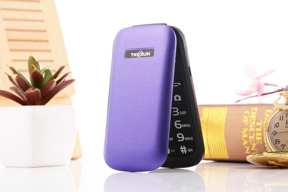 Дешевые флип мобильный телефон TKEXUN E1190A 2,6 дюймов Quad Band GSM 1000 мАч Bluetooth FM радио Две сим сотовые телефоны для женщин - Цвет: Purple