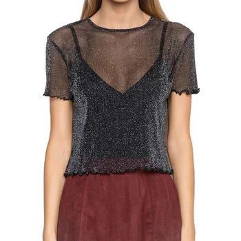 

Women See Through Tee Summer O-Neck Fashion Mesh Tops Female Short Sleeve T-shirt Cropped P4 co1