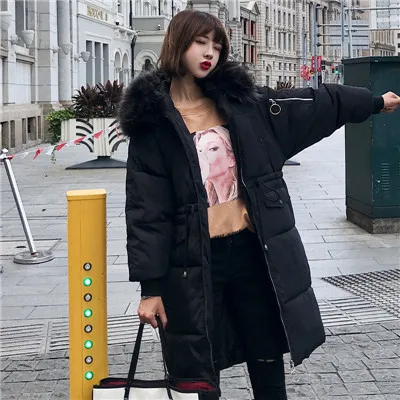 ELEXS Big fur winter coat thickened parka women extra long coat down cotton ladies down parka down jacket women E8806