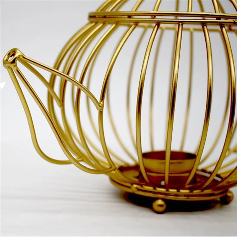 Creative Iron Candle Holders Wire Teapot-Shaped Hollow Design Candlestick Dedication candlesticks for home decor 3N26 (2)