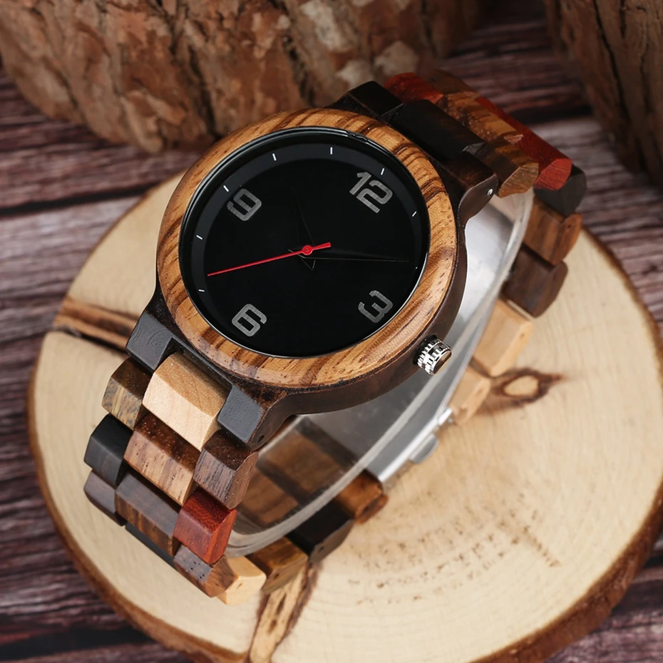 Unique Mixed Color Watch Men Clock Man Retro Full Wooden Band Quartz Wrist Watch Top Luxury Round Analog Watches Reloj de madera (8)