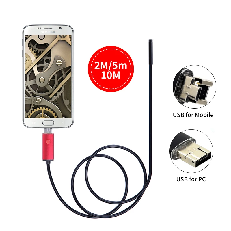 

Wistino 7mm Len 2in1 Android USB Endoscope Camera 2m 5m 10m IP67 Inspection Surveillance Mini Endoscope Tube Pipe Camera Phone