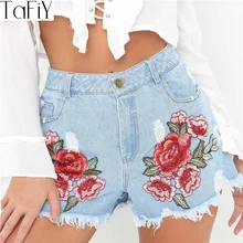 TaFiY 3D вышитые цветы на джинсовой ткани шорты модные рваные джинсы с высокой талией шорты для женщин винтажные Летние повседневные джинсы Femme
