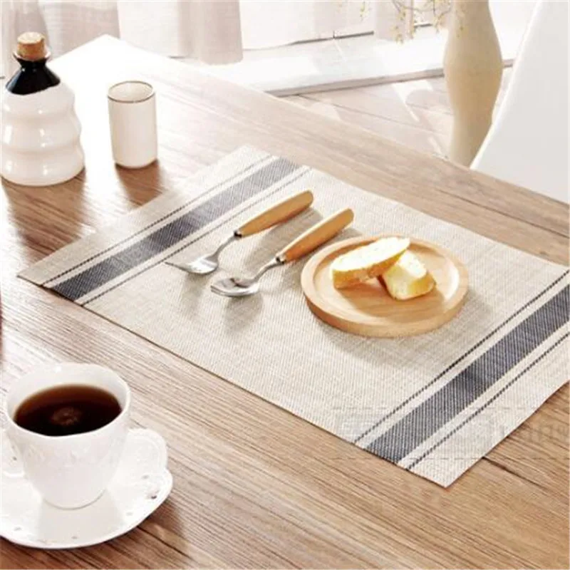 

Non Slip Placemats Bowl Coaster Chic Striped Cloth Placemat PVC Stripe Pad Dining Table Mat Heat Insulation