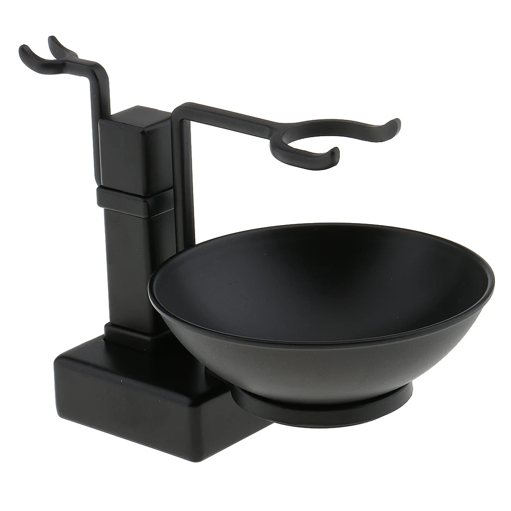 High Quality Bathroom Barber Men Metal Shaving Rack Stand Set - Shave Brush Holder Shelf + Soap Mug Cup Bowl Black