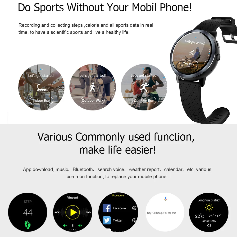 LEM8 4G Smart Watch Men Android 7.1.1 2GB + 16GB With GPS 2MP Camera 1.39 Inch AMOLED Screen 580Mah Battery Smartwatch Women
