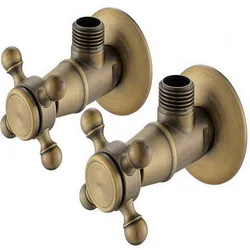2Pcs Antique Brass Vintage Retro Cross Handles Bathroom Angle Stop Valve 1/2