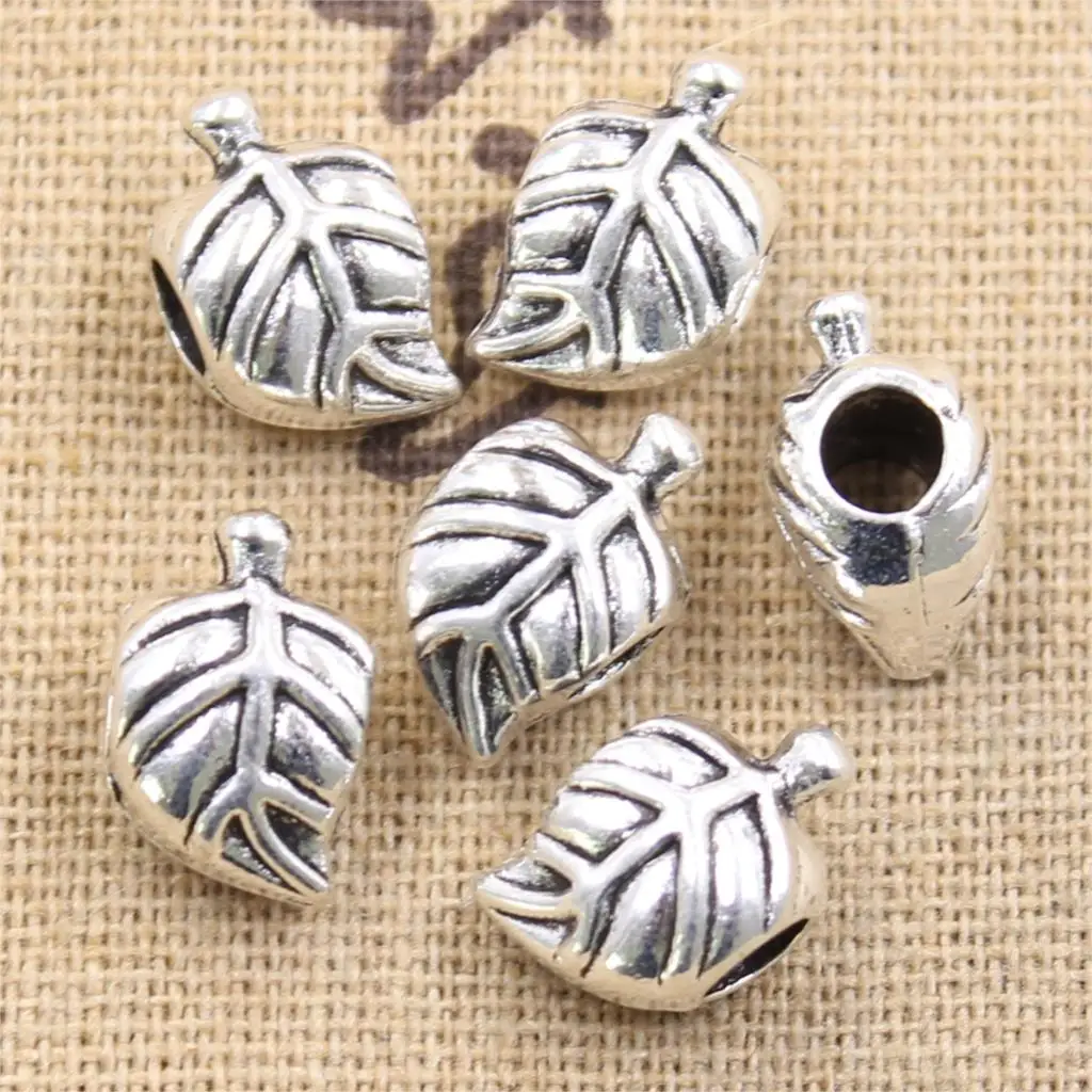 

4pcs 14x8x9mm tree leaf 4.5mm big hole bead charm fits antique silver charm bracelets Wholesale
