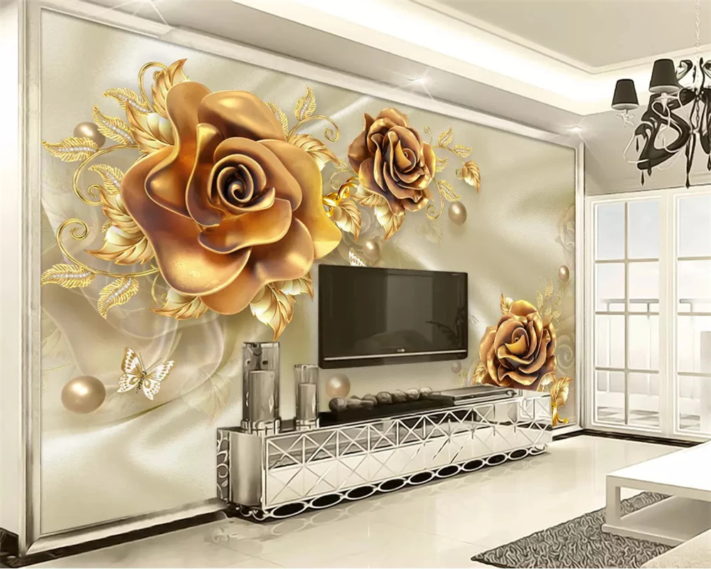 Beibehang заказ 2019 Новый 3D Роскошные золотые украшения цветок блестящее украшения ТВ задний план обои papel де parede 3d папье peint