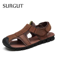 SURGUT/брендовые классические мужские мягкие сандалии из натуральной кожи; удобные сандалии; высококачественные мужские летние туфли в римском стиле; размеры 38-44