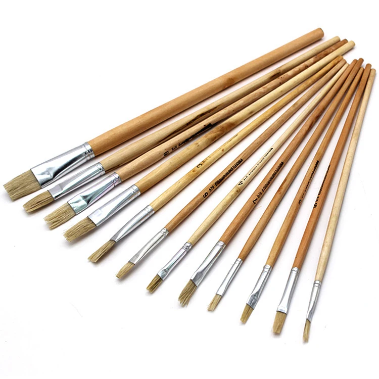 

12pcs/set Natural wood rod pig bristle pen painting watercolor pen painting acrylic chese painting brush art supplies