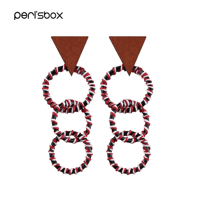 Peri'sBox богемная подвесная многокаменная деревянная Серьга для женщин, красочные длинные племенные серьги с кисточками, висячие серьги, смешанный дизайн