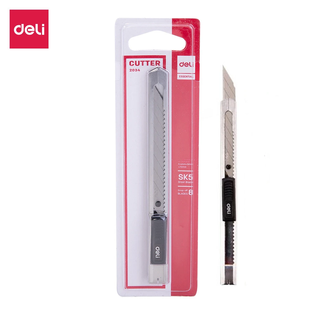 DELI E2034 Cutter Wood Box Paper Cutter Art Knife 30 degree blade Metal