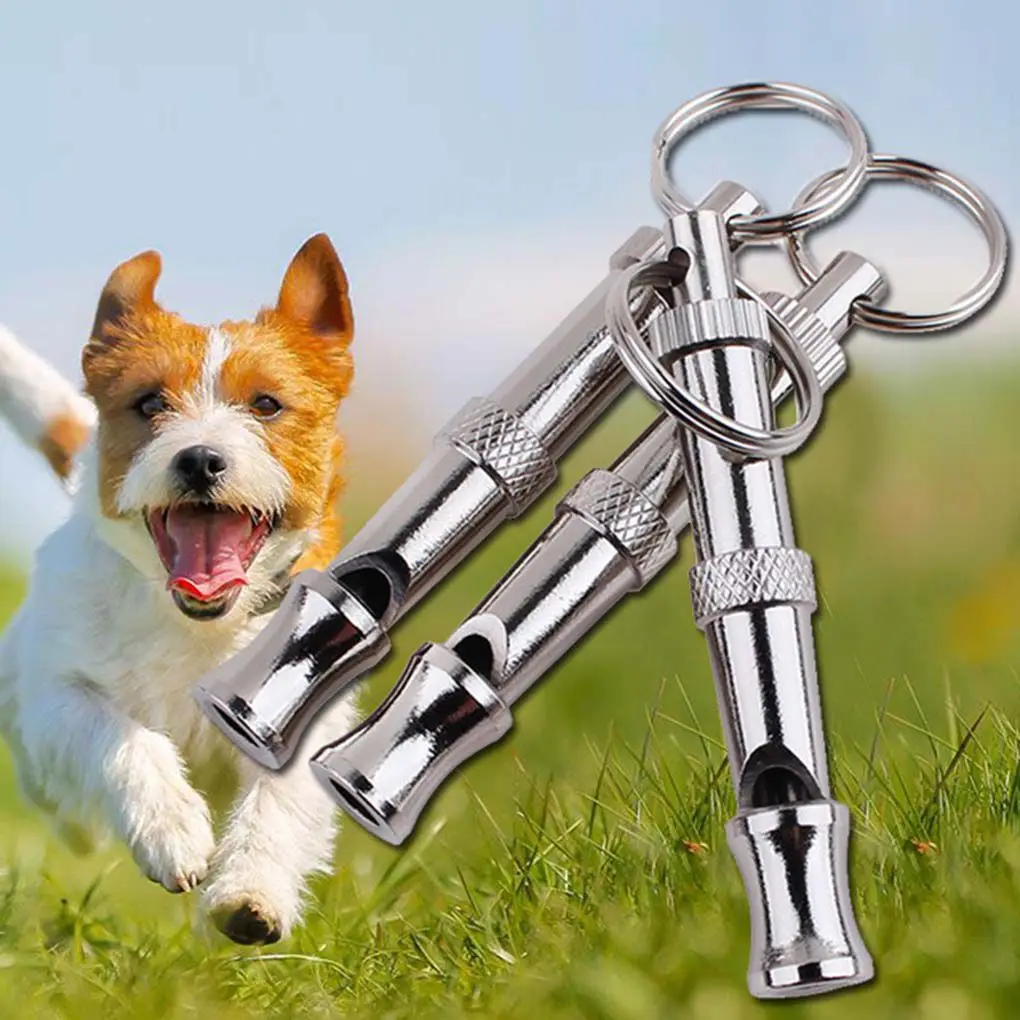 Stainless Steel Puppy Pet Dog Whistle Two-tone Flute Stop Barking Repeller Cat Training Keychain Whistles