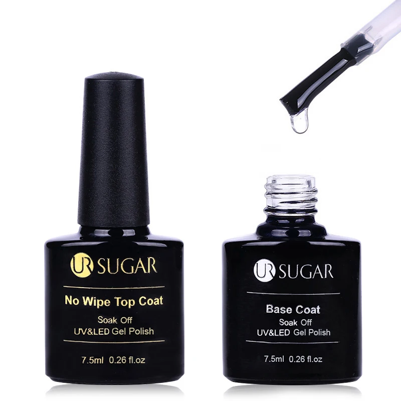 

UR SUGAR 2pcs 7.5ml Base Coat No Wipe Top Coat UV Gel Nail Polish Soak Off Long Lasting Gel Varnish LED Nail Art Gel Lacquer