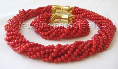 

********Genuine AAA 18" 10row 5mm red coral necklace & bracelet