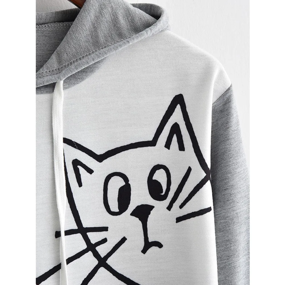 Telotuny Autunm hot Cat hoodies women cartoon print sweatshirt women hoodies womens cotton short sleeves moleton feminino AG 07