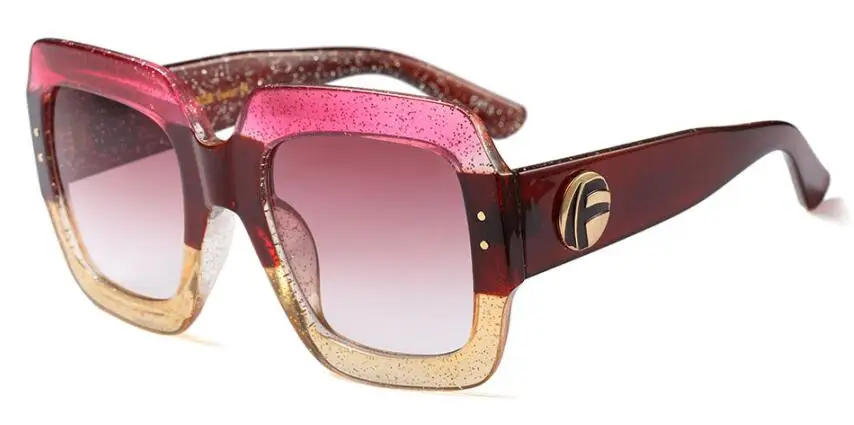 Итальянские брендовые дизайнерские негабаритные Квадратные Солнцезащитные очки, модные большие глянцевые черные градиентные солнцезащитные очки с широким лицом, UV400 - Цвет линз: C3 pink yellow