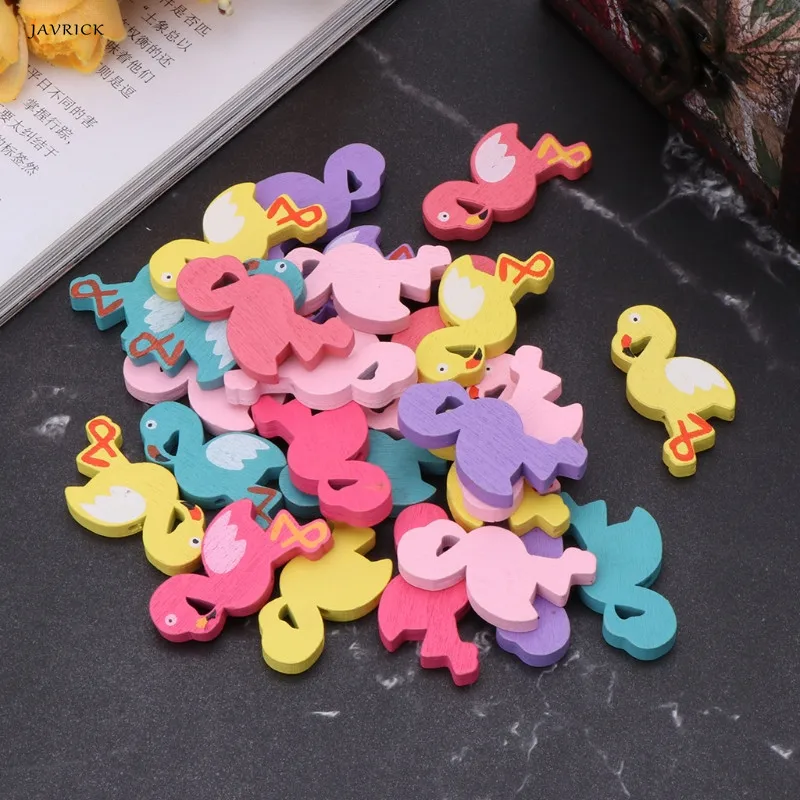 

JAVRICK 30 Pcs Wood Flamingo Pattern Wooden Spacer Beads For Jewelry making DIY Handmade Children Crafts Gifts