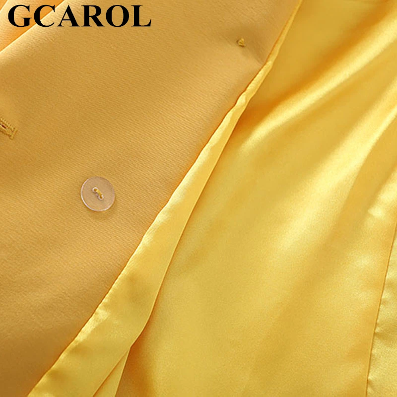 GCAROL 2019 Chic Women Double-breasted Yellow Blazer V Neck 2 Pockets Elegant OL Work Suit Spring Summer Fashion Jacket