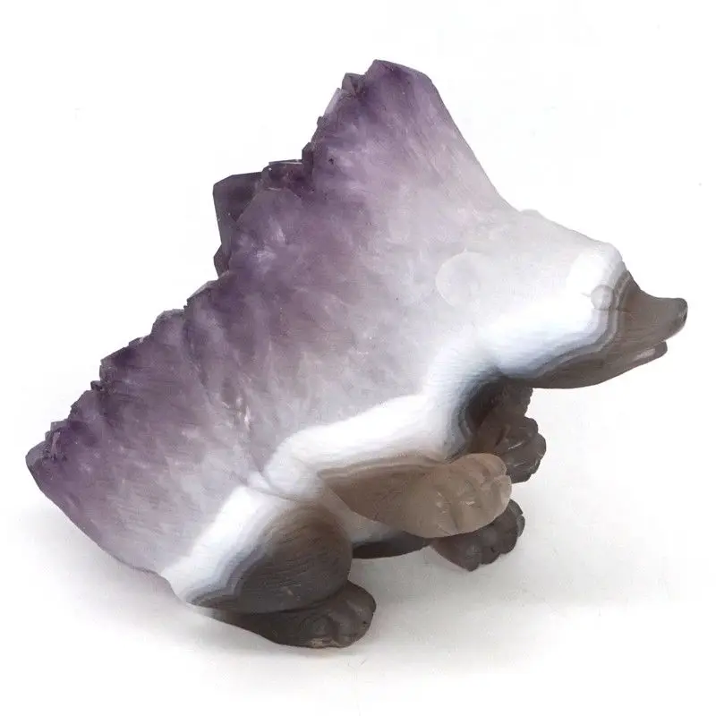 

Hedgehog Statue Natural Gemstone Amethyst Geode Agate Carved Figurine Decor4.68