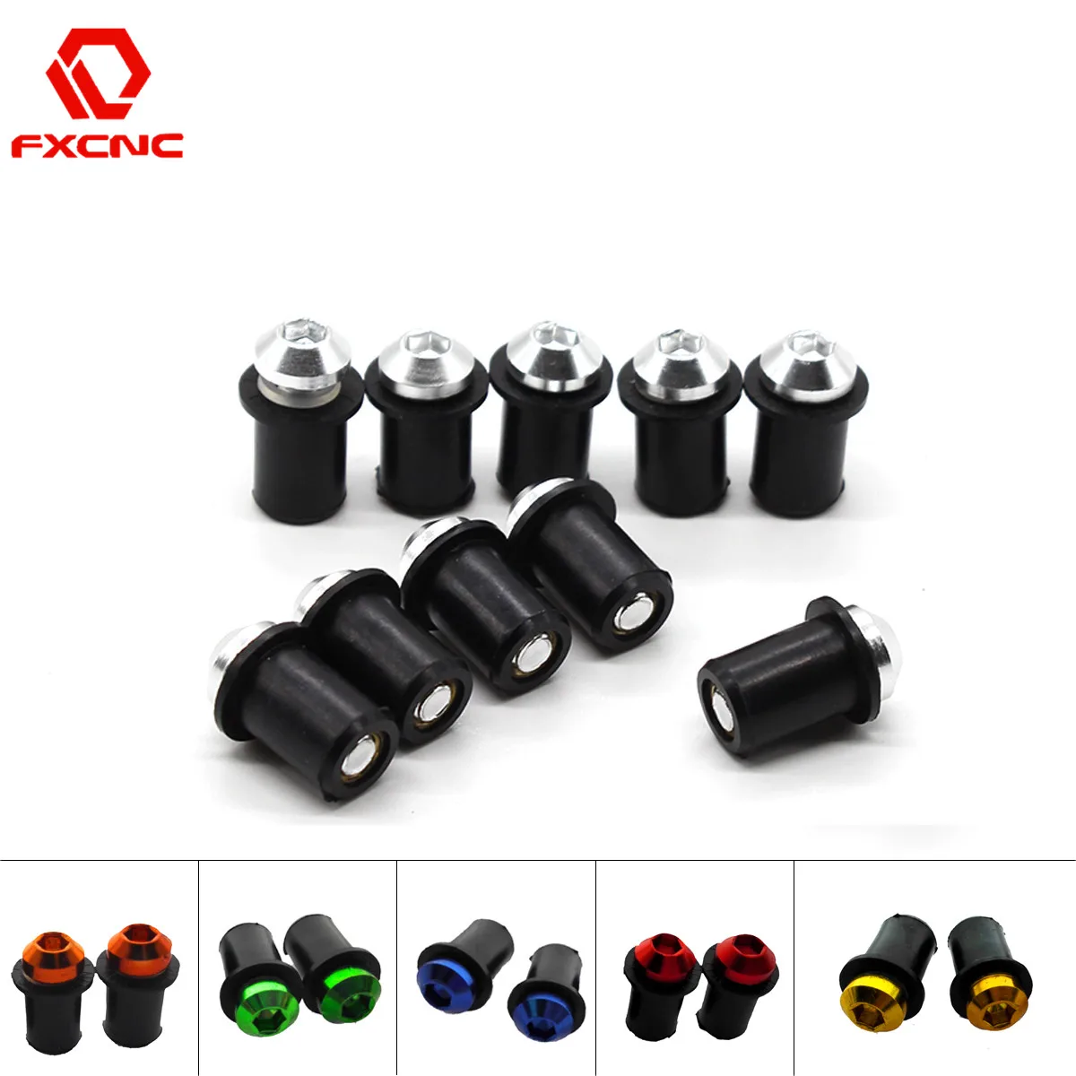 

10pcs/Set M5 Bolts CNC Aluminum Motorcycle Metric Rubber Well Nuts Windscreen Fairing Cowl Universal