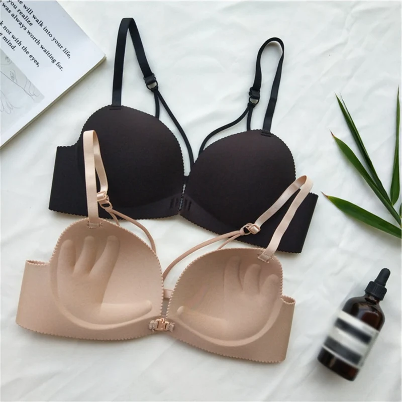 Women Double Shoulder Strap Front Buckle Bras Sexy Femme Adjustable