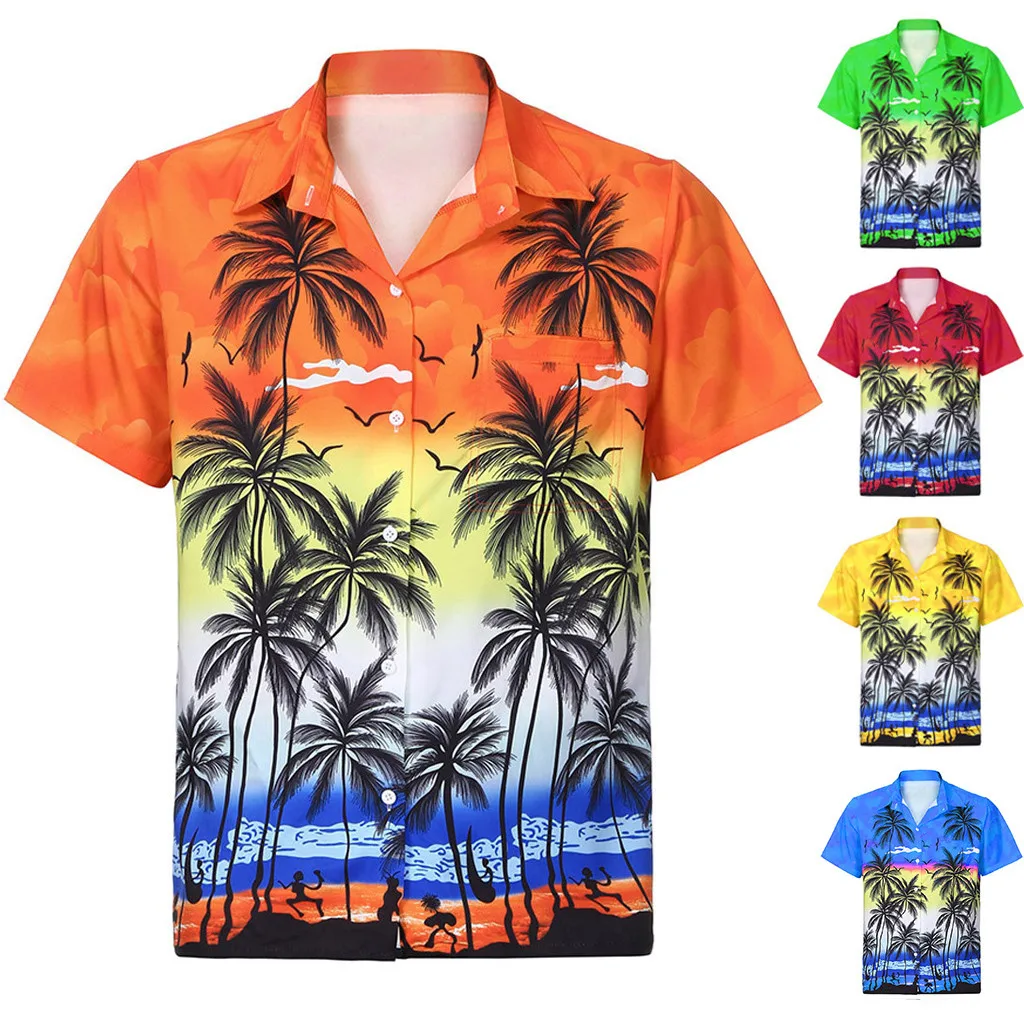 

2019 Womens blouse summer Fashion Hawaiian Shirt Short Sleeve Front-Pocket Beach Floral Print ladies top блузка женская 5 color