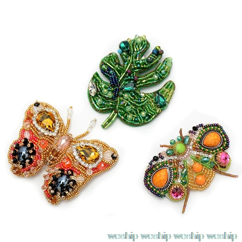 

DIY 3D Handmade embroidery beaded color orange butterfly leaf sequins patch applique for Coat Trousers Bag Brooch