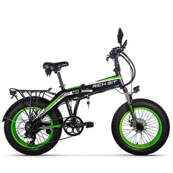 Зеленый RICHBIT 500 Вт 48 в 20 дюймов Fat Tire Электрический велосипед Ebike складной Снежный Электрический велосипед Подвеска поворотные огни Mirror дисковый тормоз - Цвет: Зеленый
