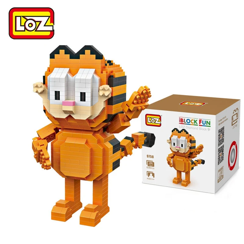 

LOZ 9758 Single Sale Mini Standing Garfield Cartoon Dolls Diamond Bricks Cafe Cat Assemble Building Blocks DIY Toys For Children
