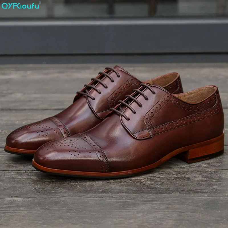 

QYFCIOUFU Luxury Brand Genuine Leather Men Shoes High Quality Soft Casual Men Dress Shoes Vintage Formal Wedding Shoes Men