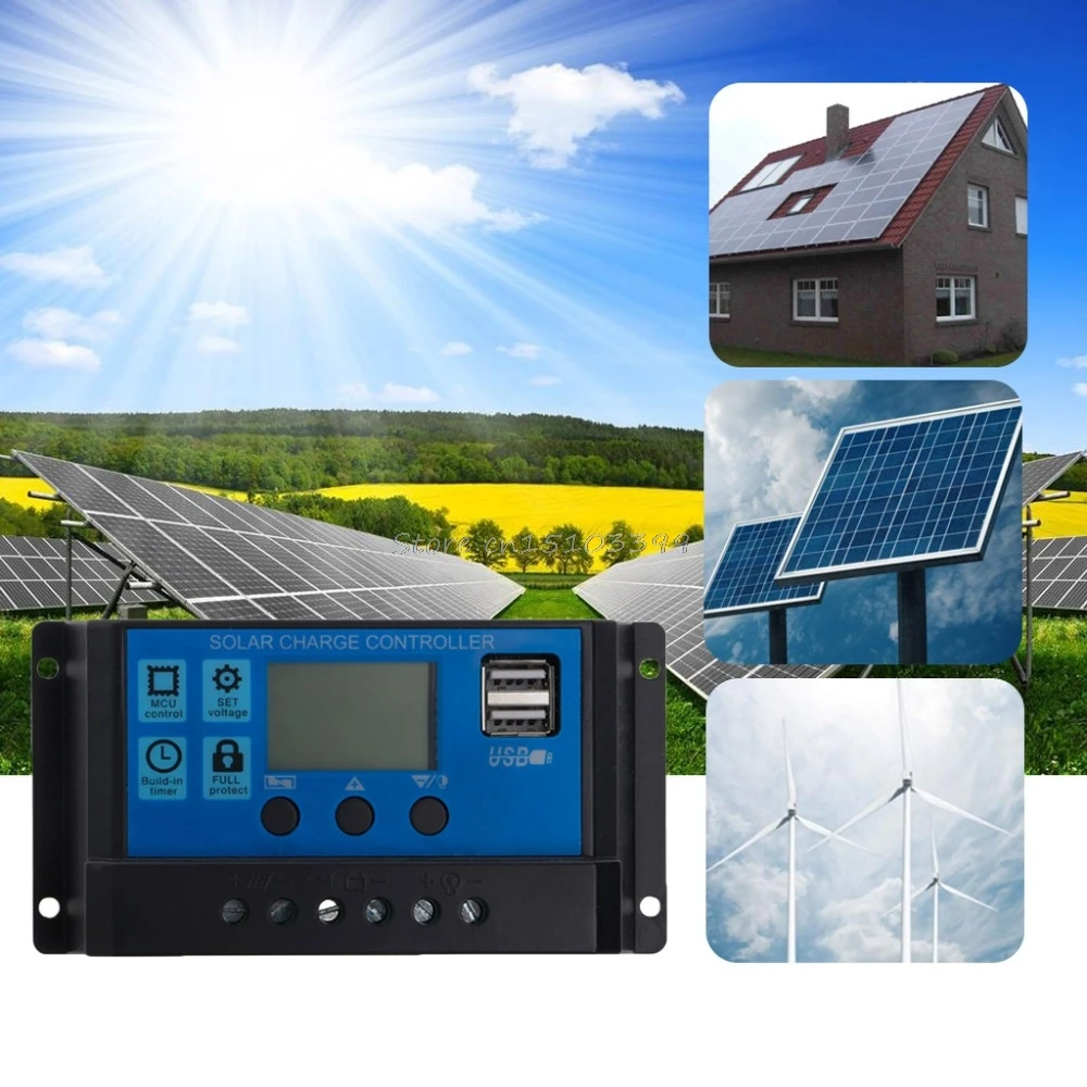 

PWM 10/20/30A Dual USB Solar Panel Battery Regulator Charge Controller 12/24V LCD Solar Controllers Drop Ship
