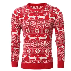 Свитер с оленем для мужчин с круглым вырезом, пуловер с длинными рукавами для отдыха, Рождественский свитер с оленем, плотный