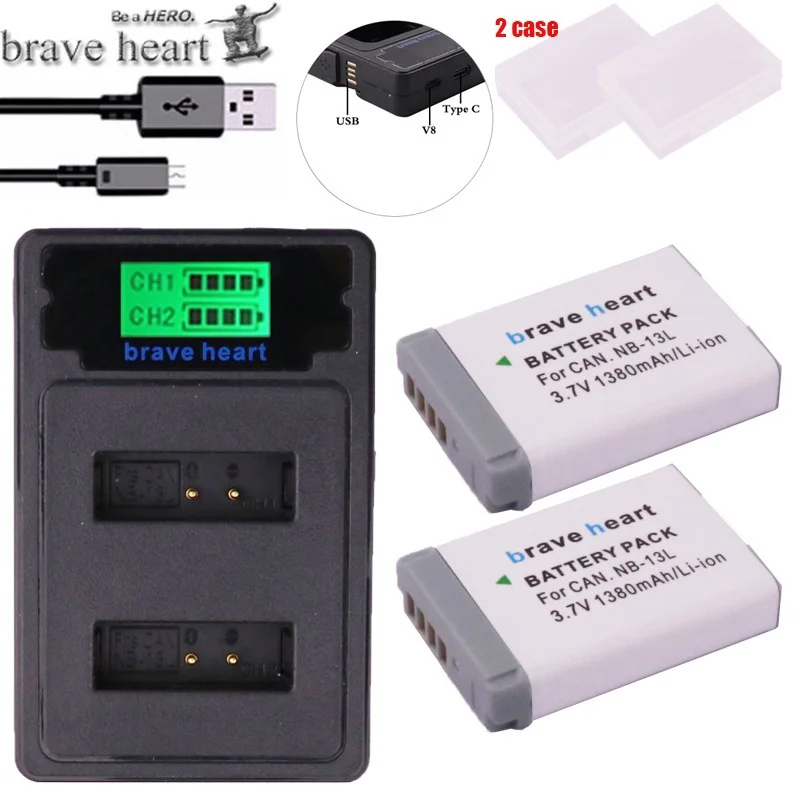 2 шт 1380mAh NB13L NB13L NB 13L батареи+ USB двойное зарядное